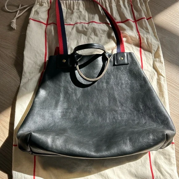 Clare V. Navy Tote Bag with Red and Navy Straps - Picture 9 of 9
